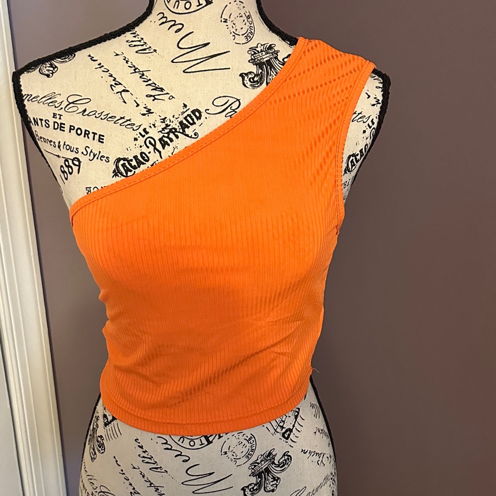 SHEIN Orange One-Shoulder Crop Top